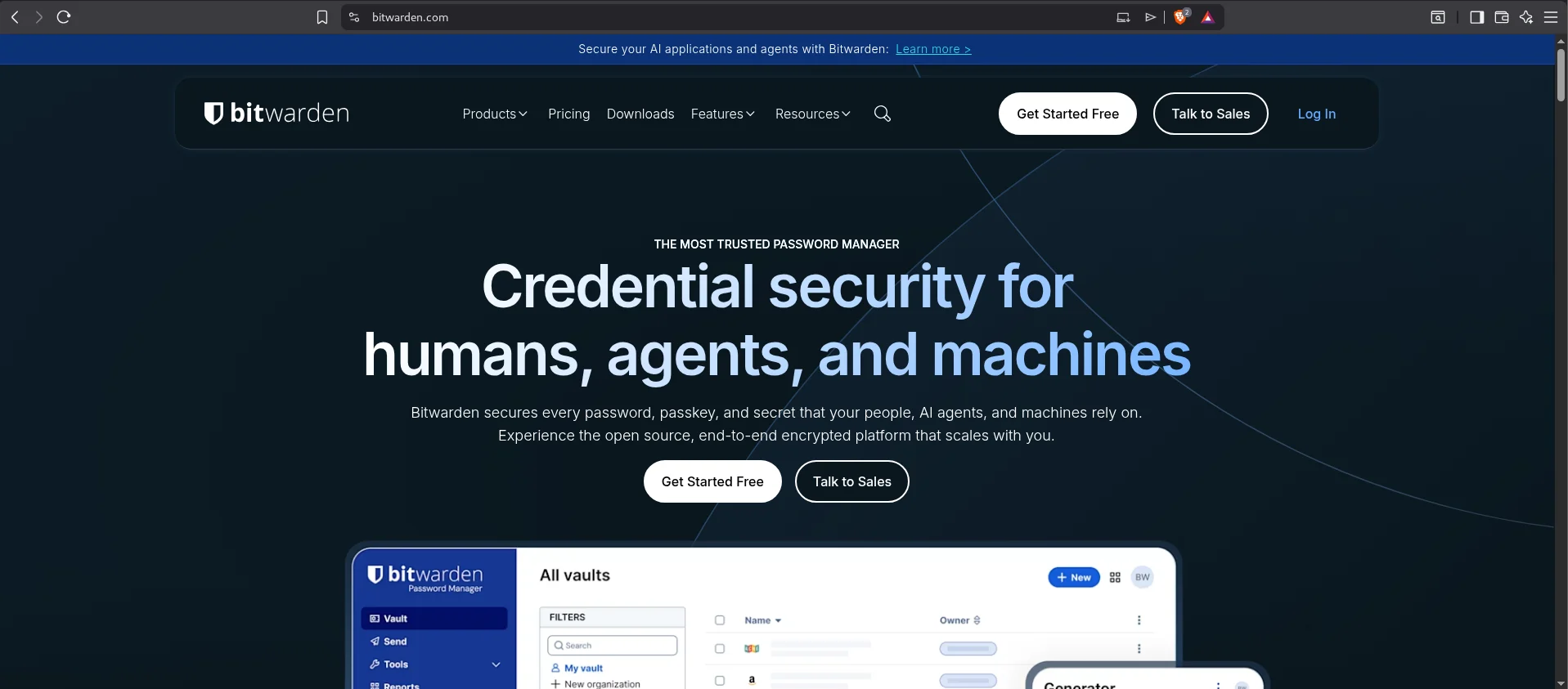 Página oficial do Bitwarden usada como referência no laboratório