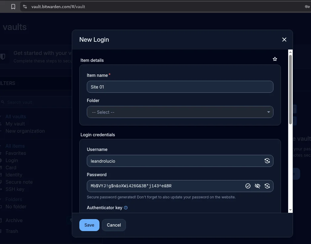 Mensagem de que a senha gerada precisa ser usada no site correspondente