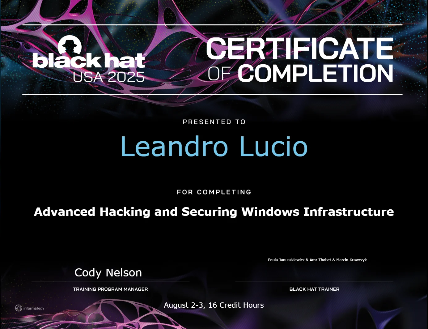 Certificado Black Hat Training