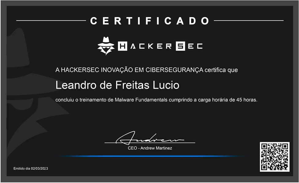Certificado HackerSec Malware