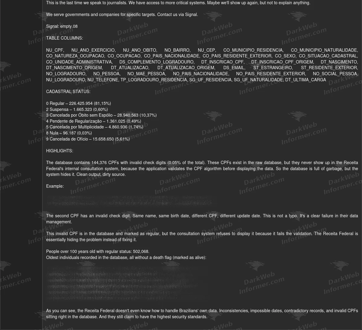 Segunda captura da publicação criminosa com detalhes sobre a base anunciada
