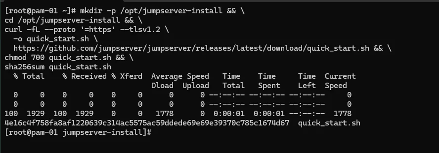 Download e hash do script bootstrap do JumpServer