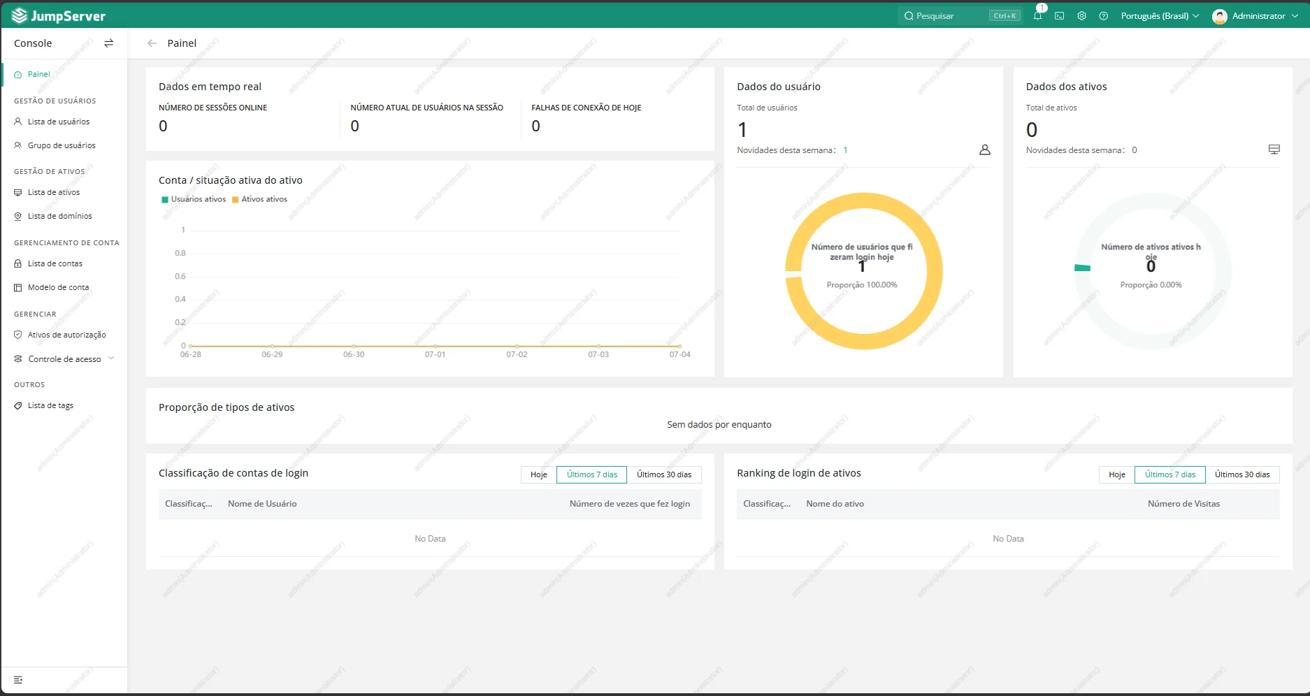 Painel inicial do JumpServer após o primeiro acesso