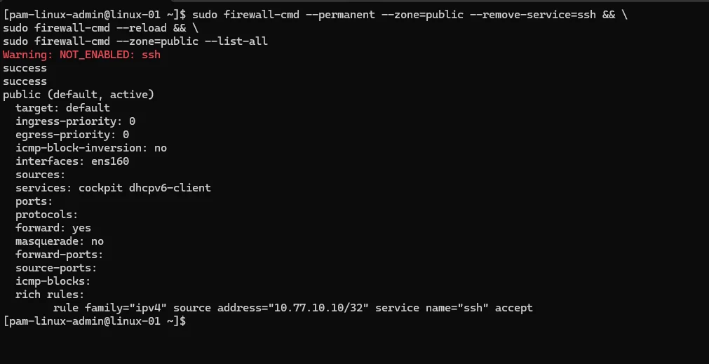 Criação da regra de firewall permitindo SSH somente do pam-01