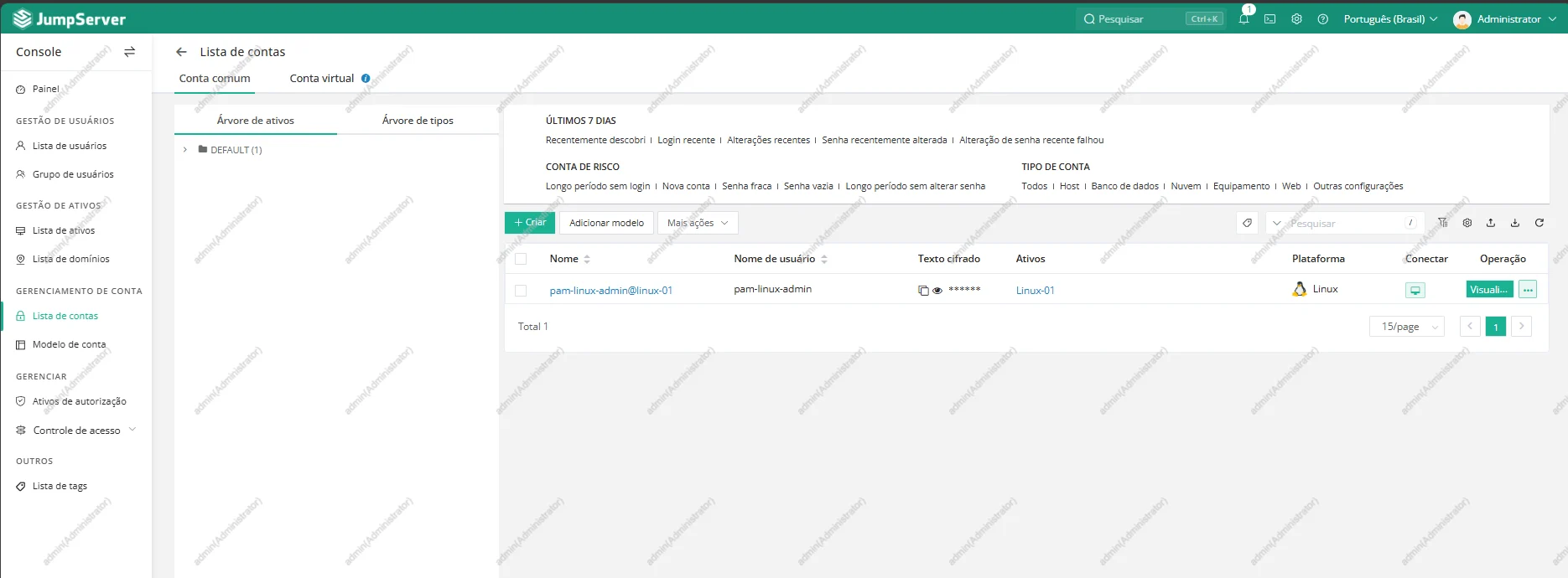 Conexão SSH inicial pelo JumpServer com a conta pam-linux-admin