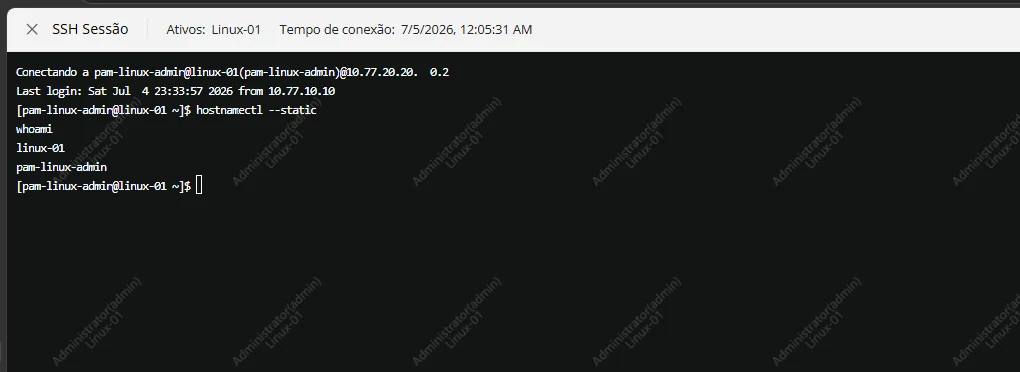 Validação de hostname e usuário dentro da sessão SSH do JumpServer