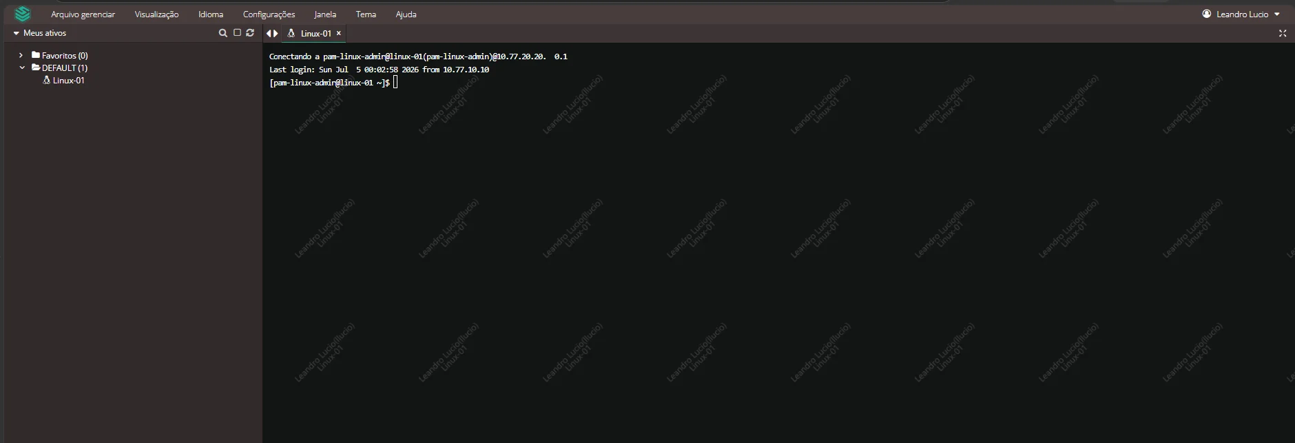 Sessão SSH do usuário operacional llucio aberta pelo JumpServer