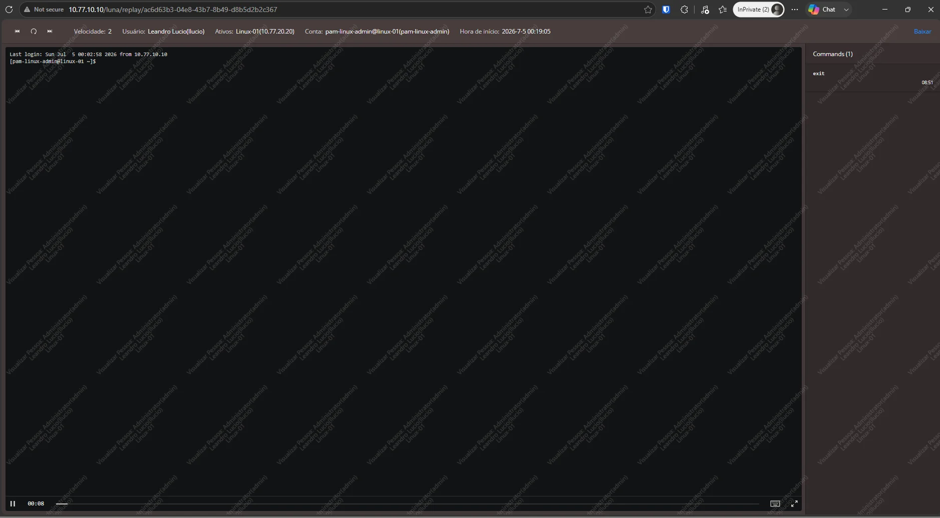 Reprodução de sessão SSH no JumpServer