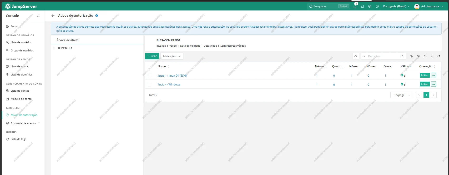 Regra de autorização do usuário llucio para o ativo Windows