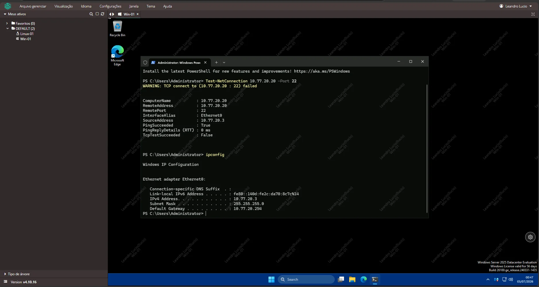 Sessão RDP ativa do win-01 aberta pelo JumpServer