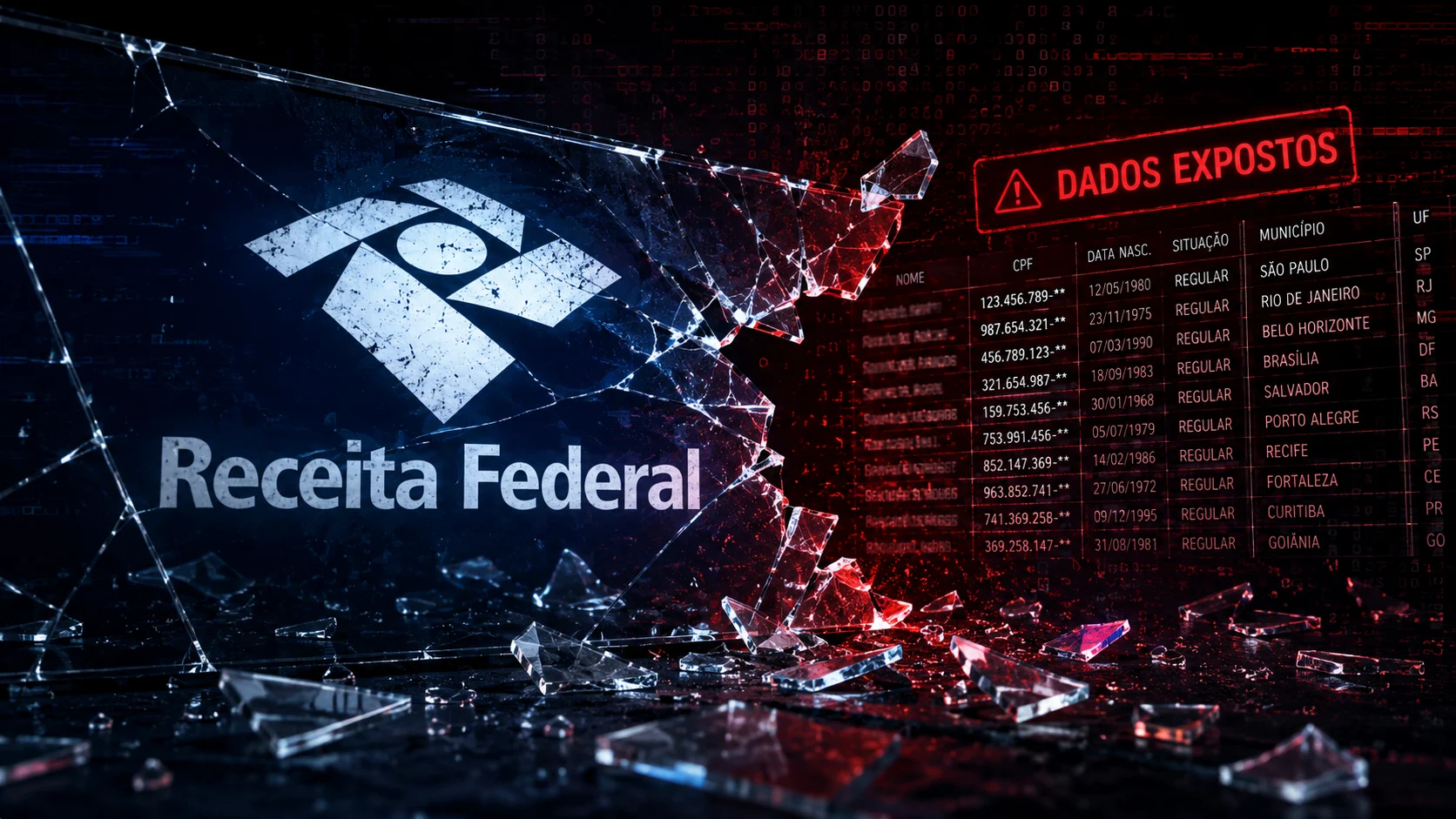 Alerta visual sobre suposta exposição de dados ligados à Receita Federal