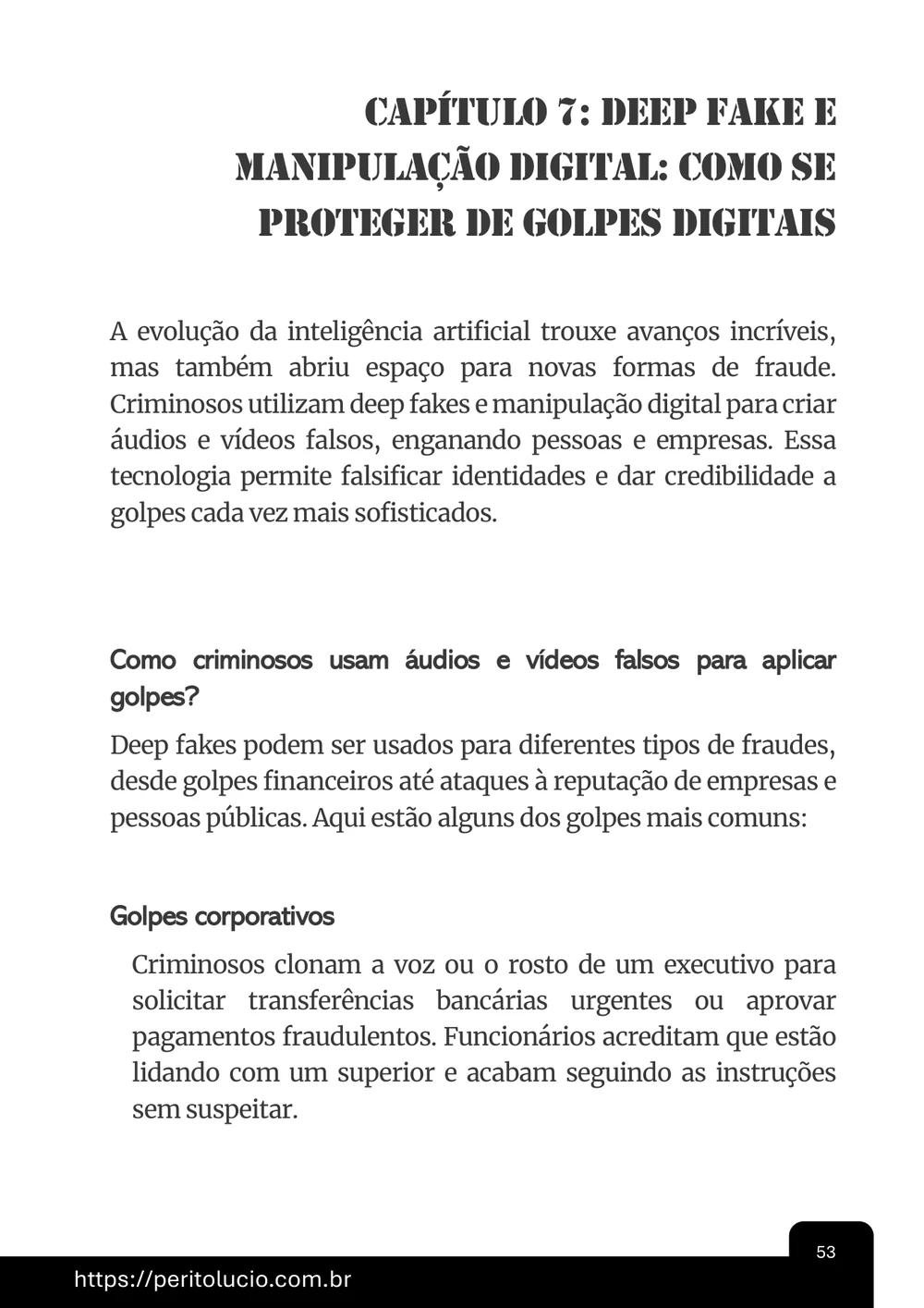 Página do capítulo sobre deepfake e manipulação digital