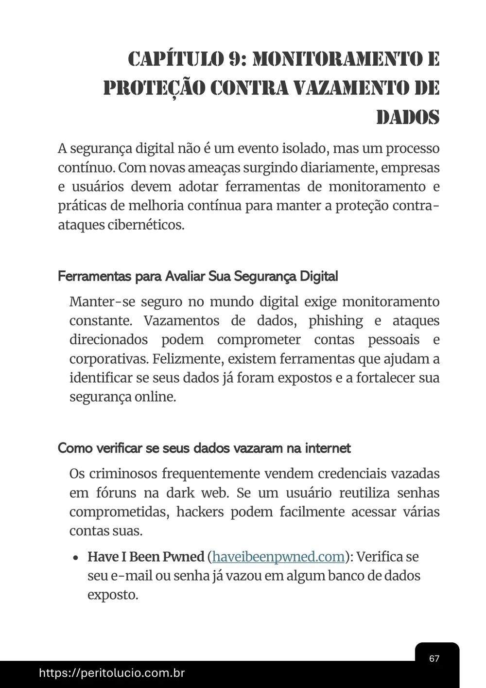 Página do capítulo sobre vazamento de dados