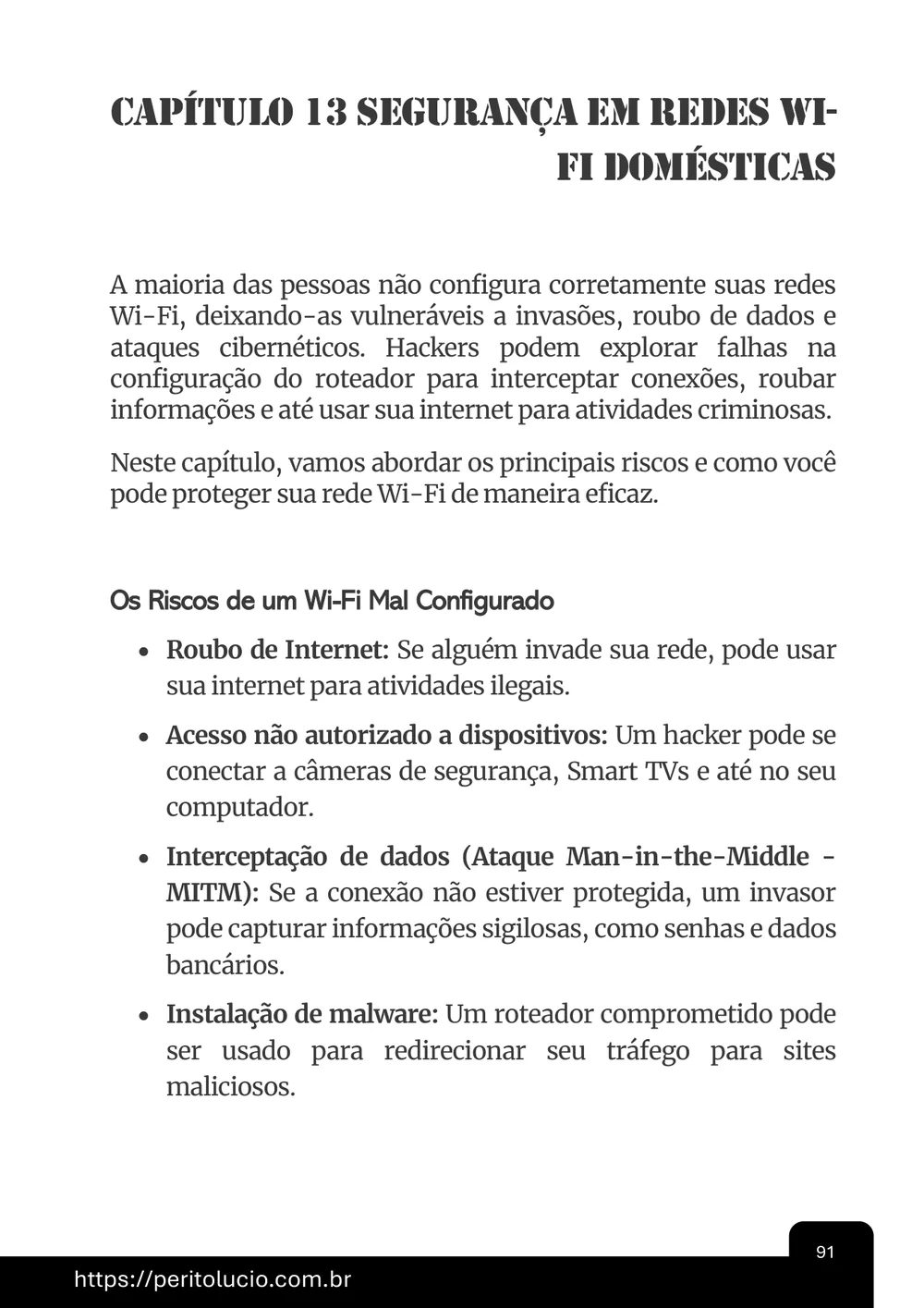 Página do capítulo sobre segurança em Wi-Fi doméstico